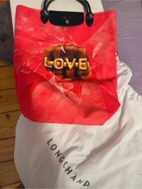 Longchamp Red 'LOVE' Print Tote Bag